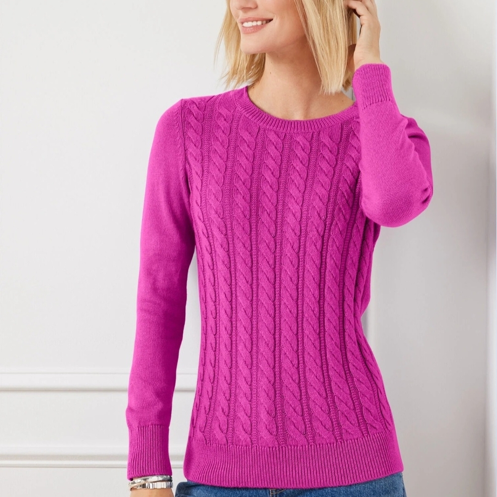 Talbots Fuchsia Pink Cable Knit Button Shoulder Sweater Sz S
